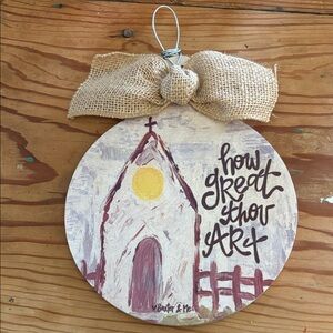 Charming Burlap Bow Church Ornament